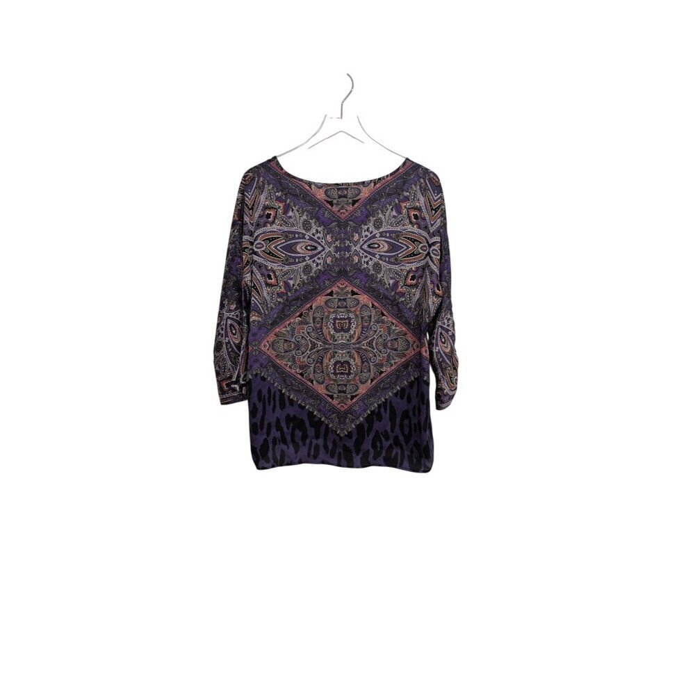 Chicos 2 Mixed Print Satin Shirt Womens Size Large Purple Animal Print Lightweig - Picture 5 of 5